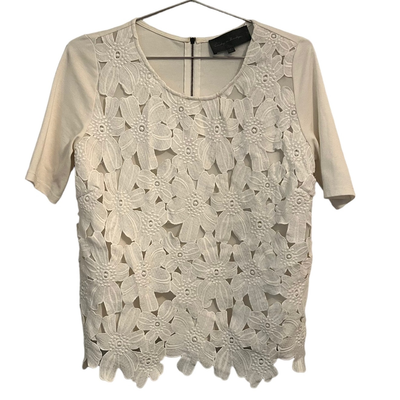 Anthropologie Sunday In Brooklyn Women's Ivory Jersey Lace Short Sleeve Top S
